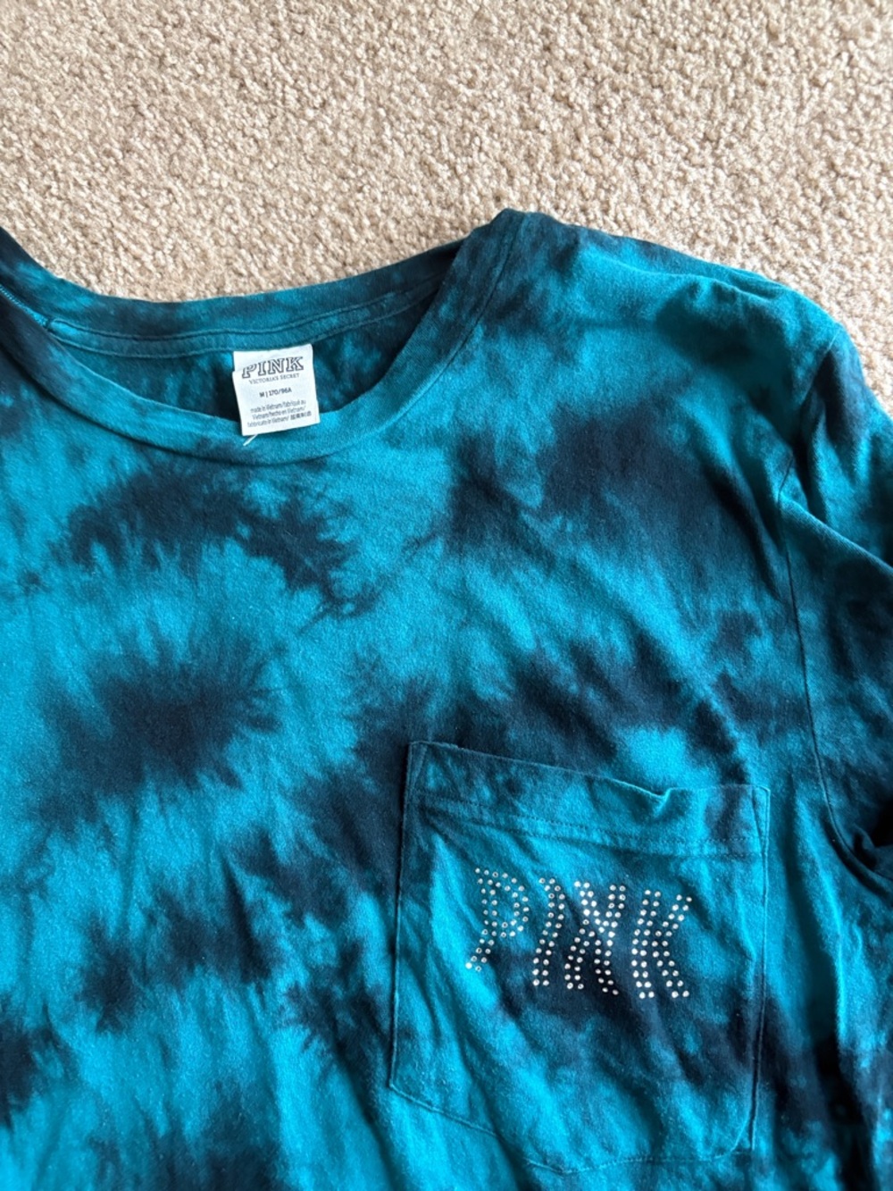 PINK Victoria's Secret Teal & Black Tie-Dye Short Sleeve Tee - Picture 2 of 4